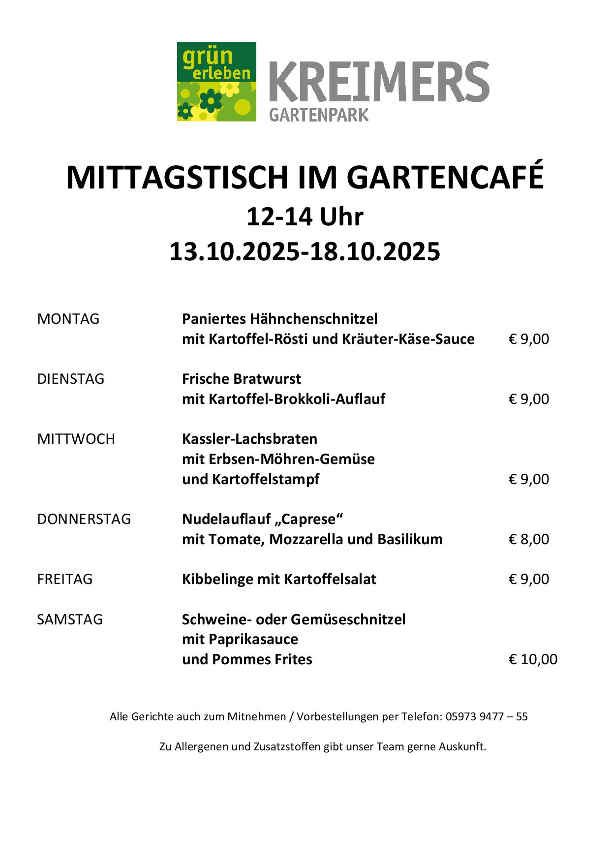Mittagstisch Wochenplan KW 42