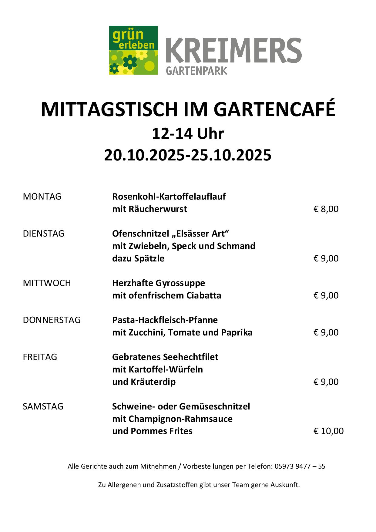 Mittagstisch Wochenplan KW 43
