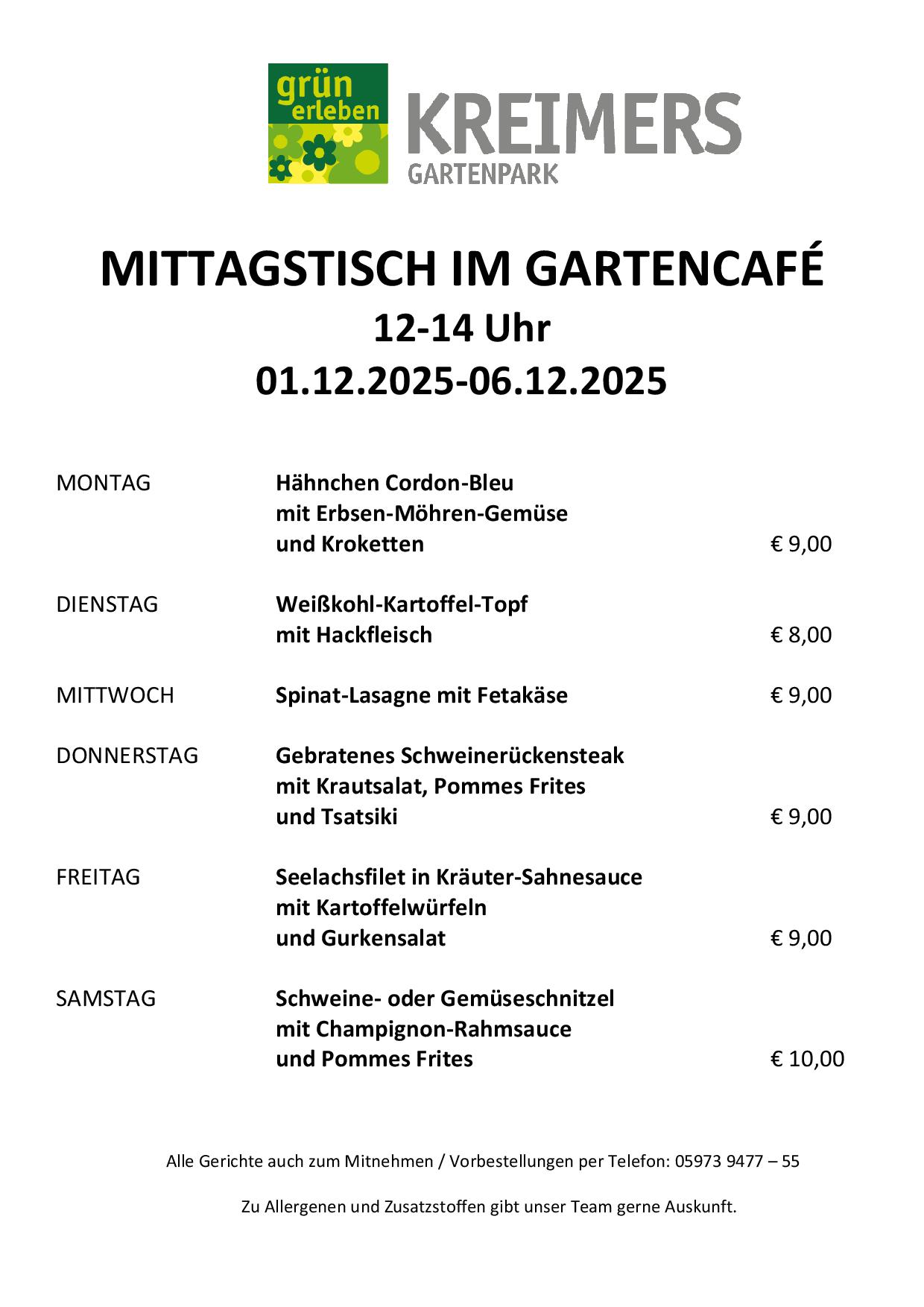 Mittagstisch Wochenplan KW 49