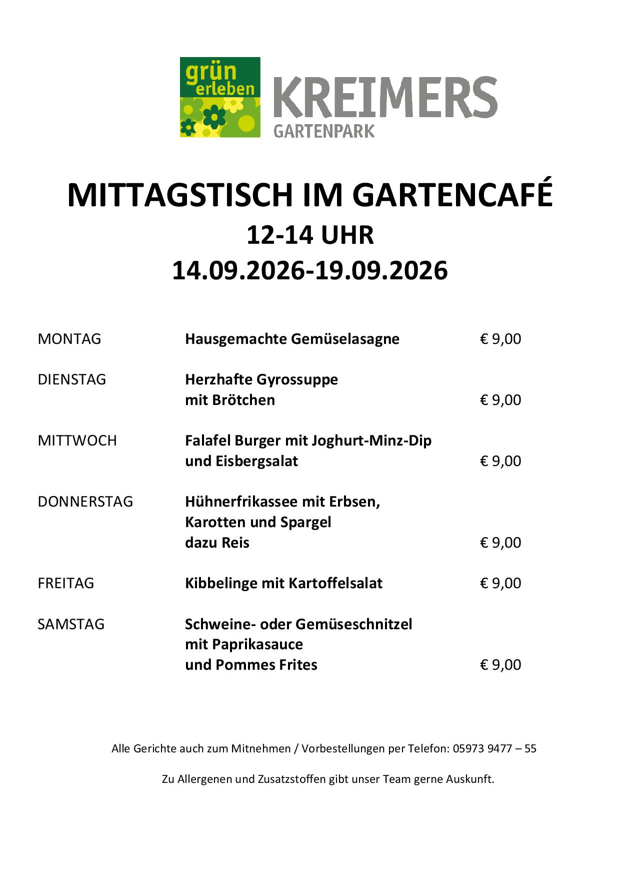 Mittagstisch Wochenplan KW 38