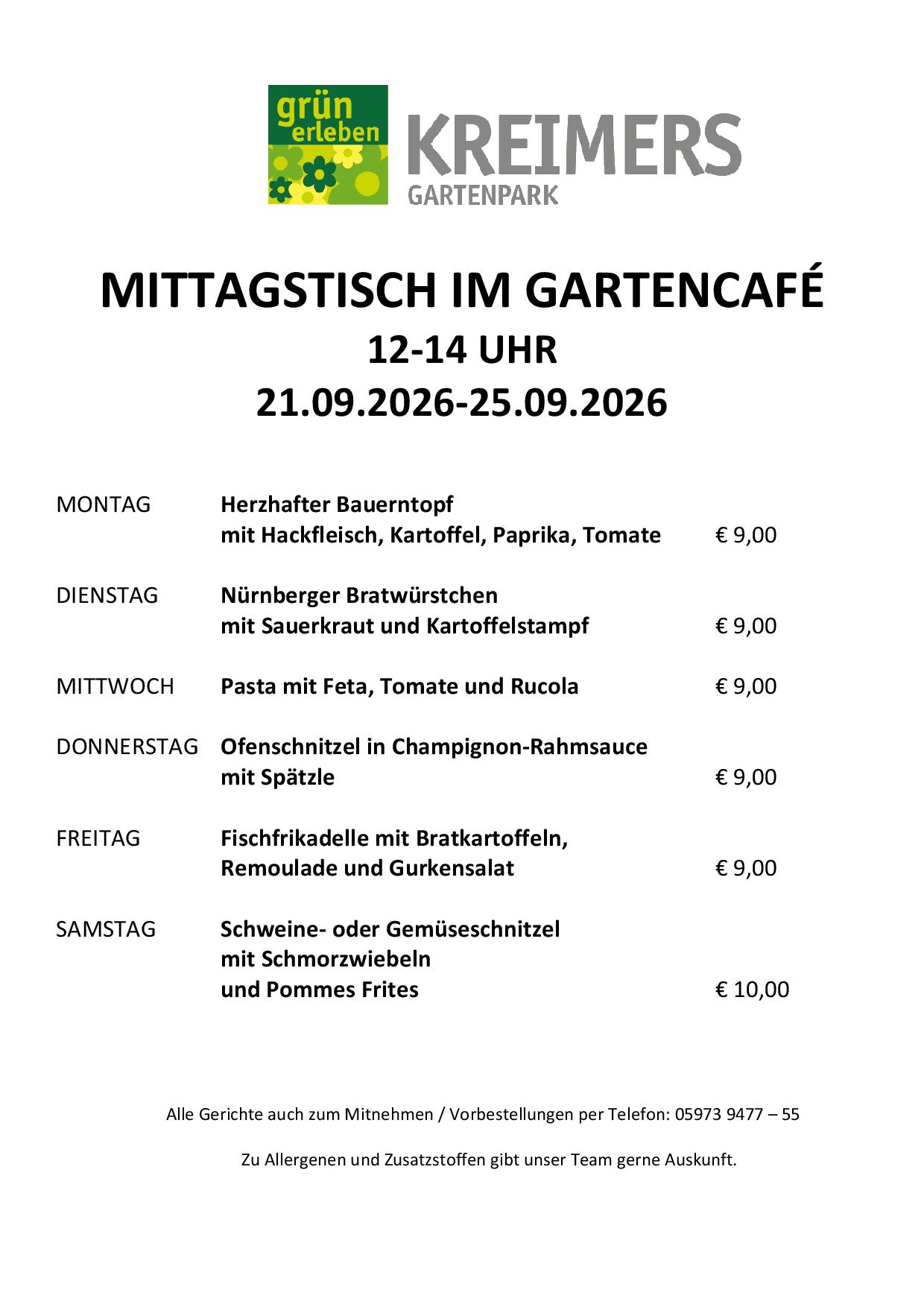 Mittagstisch Wochenplan KW 39